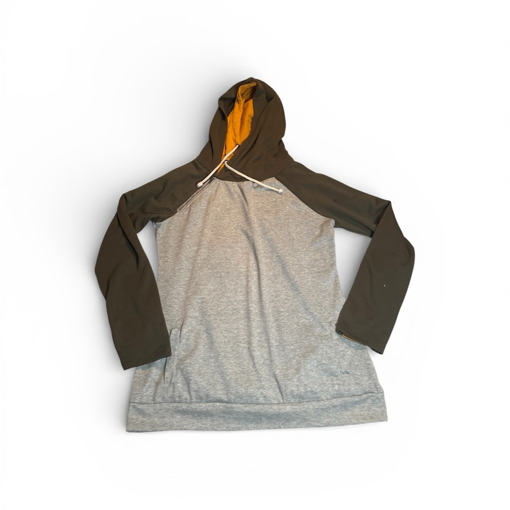 Vanilla Bay Gray and Olive Hoodie with Gold Accent